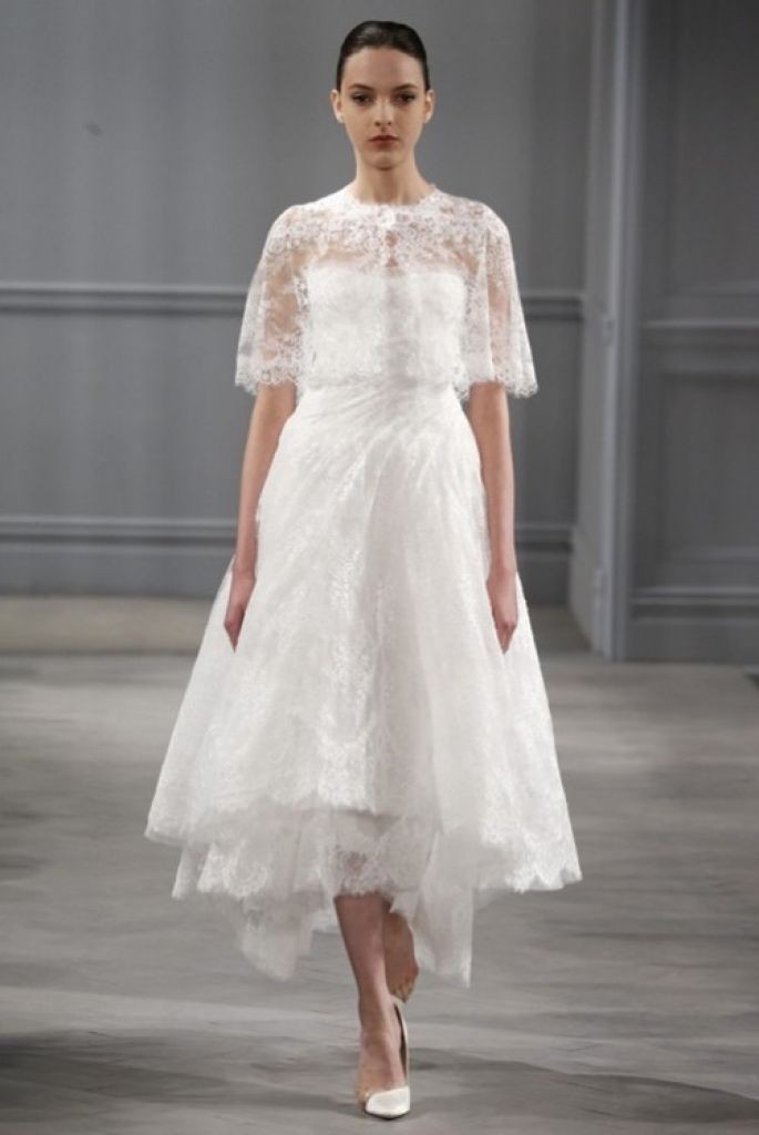 Monique-Lhuillier-suknia ślubna do łydki z bolerkiem